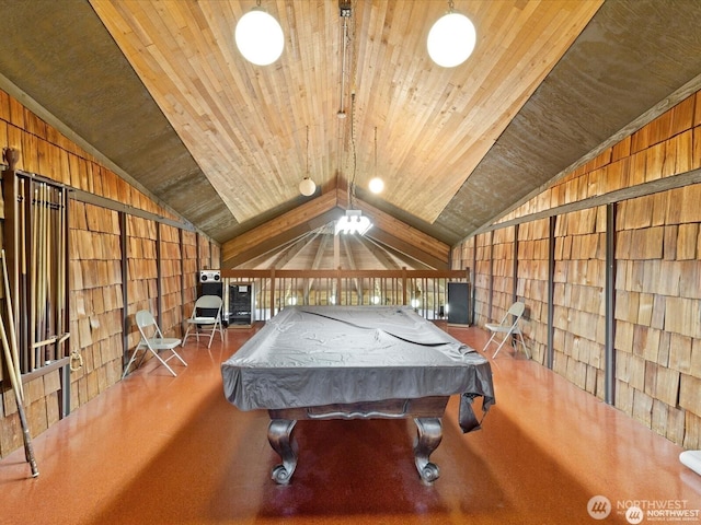 2500 Alder St Unit 335, Milton, WA 98354 - game room with vaulted ceiling, wood ceiling, and billiards table