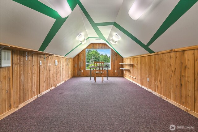 2360 Sapp Rd SW, Tumwater, WA 98512 - additional living space featuring wooden walls, vaulted ceiling, and carpet flooring