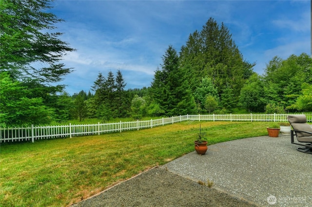 2360 Sapp Rd SW, Tumwater, WA 98512 - fenced backyard with a patio area and a view of trees