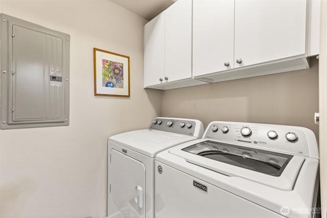 2440 S Steele St Unit 103, Tacoma, WA 98405 - laundry area featuring electric panel, cabinet space, and washing machine and dryer
