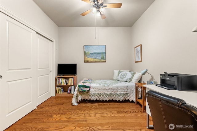 2440 S Steele St Unit 103, Tacoma, WA 98405 - bedroom featuring light wood finished floors and ceiling fan