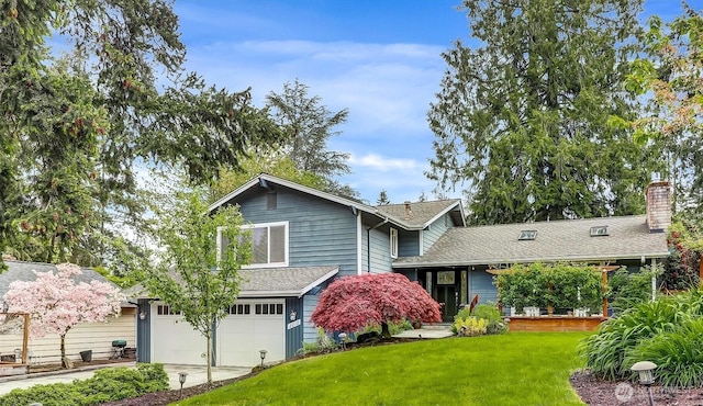 2212 186th Ave NE, Redmond, WA 98052 - tri-level home with a front yard, concrete driveway, a garage, and a chimney
