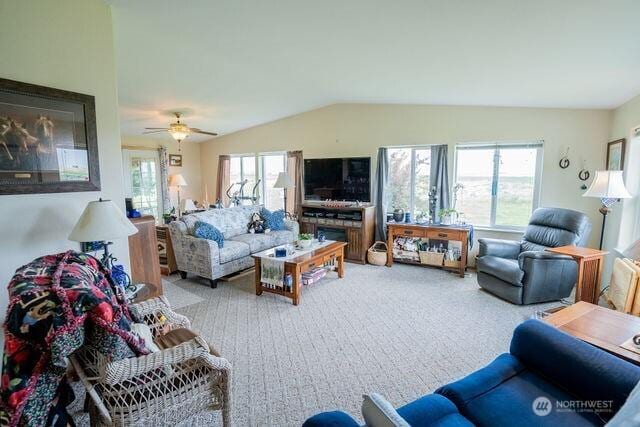 1448 Rd C NE, Moses Lake, WA 98837 - carpeted living room featuring lofted ceiling and ceiling fan