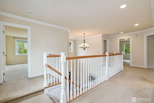 24826 SE 22nd Ct, Sammamish, WA 98075 - corridor featuring carpet floors, a chandelier, plenty of natural light, crown molding, and recessed lighting