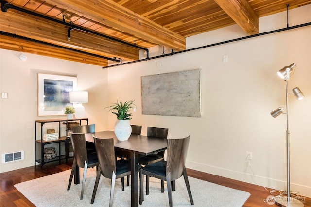 530 Broadway E Unit 130, Seattle, WA 98102 - dining area with a wood ceiling with exposed beams and wood finished floors