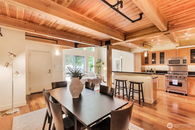 530 Broadway E Unit 130, Seattle, WA 98102 - dining room with a wooden ceiling with exposed beams and light wood-style floors