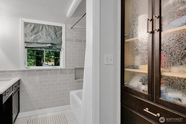 16525 39th Ave NE, Lake Forest Park, WA 98155 - full bathroom featuring tile walls, vanity, and tile patterned flooring