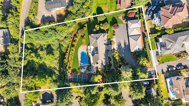 6411 View St NE, Tacoma, WA 98422 - aerial perspective of suburban area featuring property parcel outlined