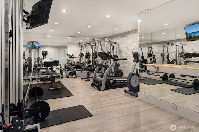 6411 View St NE, Tacoma, WA 98422 - workout area featuring wood finished floors and recessed lighting