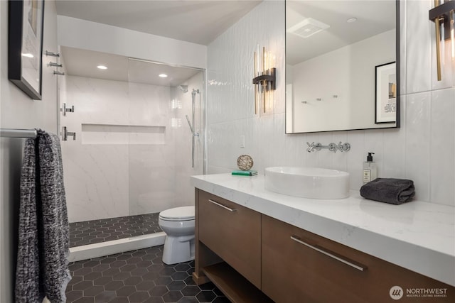 6411 View St NE, Tacoma, WA 98422 - full bathroom featuring a marble finish shower, vanity, and tile patterned flooring