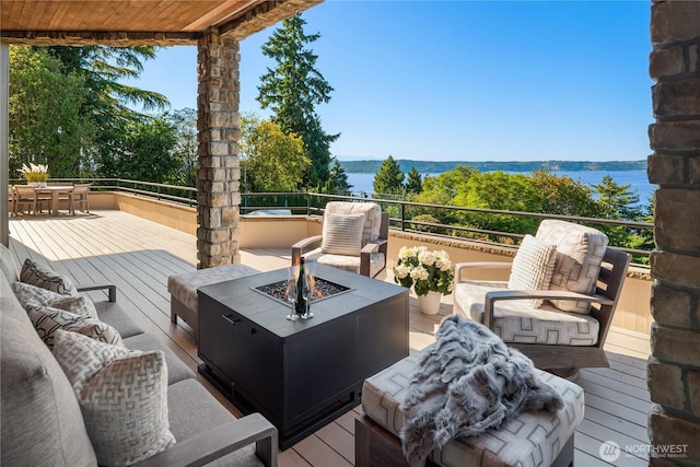 6411 View St NE, Tacoma, WA 98422 - wooden deck with a fire pit and a water view