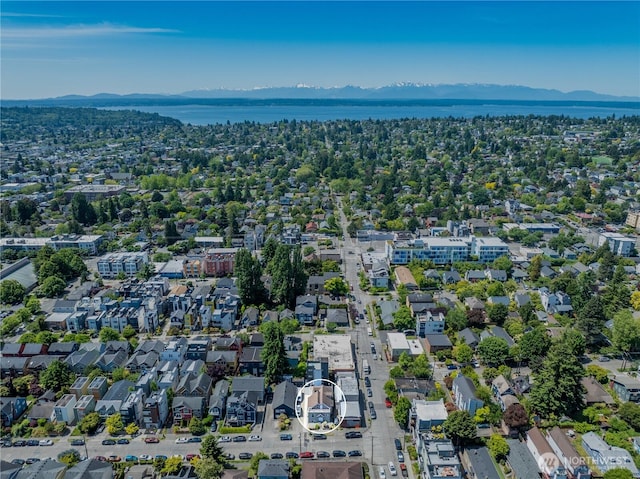 6753 14th Ave NW, Seattle, WA 98117 - aerial overview of property's location featuring a water and mountain view