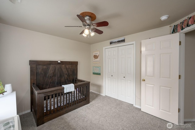 7649 Mcdougal Ave NE, Moses Lake, WA 98837 - bedroom with carpet flooring, a closet, and a ceiling fan