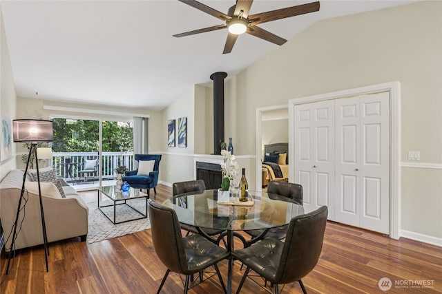 13145 102nd Ln NE Unit 6, Kirkland, WA 98034 - dining area with lofted ceiling, ceiling fan, and wood finished floors