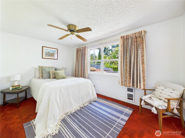 5511 Chokecherry Cir W, University Place, WA 98467 - carpeted bedroom featuring a textured ceiling, heating unit, and ceiling fan