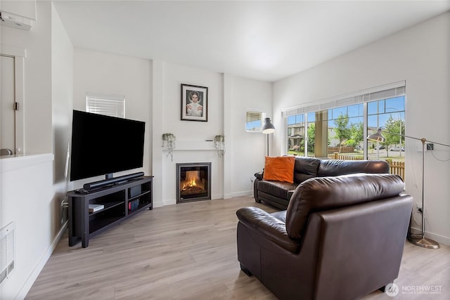 990 43rd Ct NE, Auburn, WA 98002 - living room featuring light wood finished floors and a glass covered fireplace