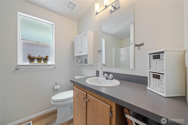 11155 S Lakeshore Rd, Chelan, WA 98816 - bathroom featuring vanity, a shower, and wood finished floors