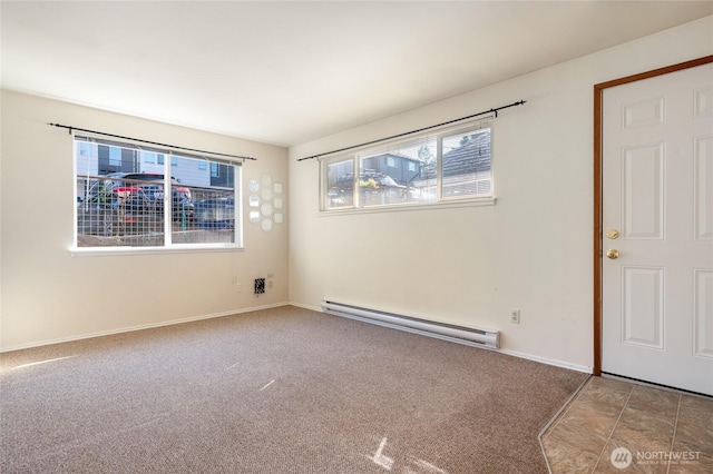 633 W Emerson St, Seattle, WA 98119 - empty room with a baseboard heating unit, plenty of natural light, and carpet floors