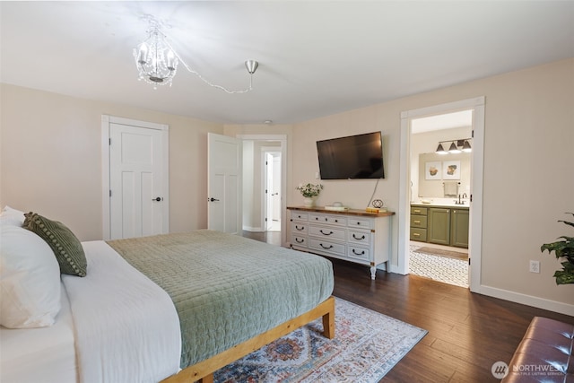 130 Kimberlund Ln, Chehalis, WA 98532 - bedroom with a chandelier, dark wood finished floors, and ensuite bath