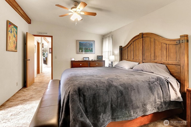 1427 100th St SW Unit 160, Everett, WA 98204 - bedroom featuring light colored carpet, lofted ceiling, and a ceiling fan