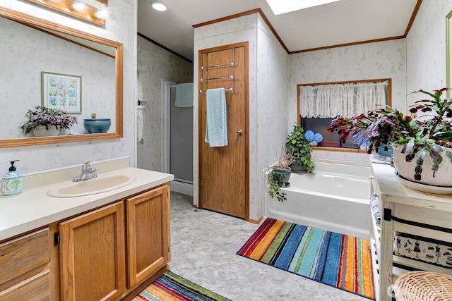 1427 100th St SW Unit 160, Everett, WA 98204 - full bathroom featuring ornamental molding, vanity, a bath, and a shower stall