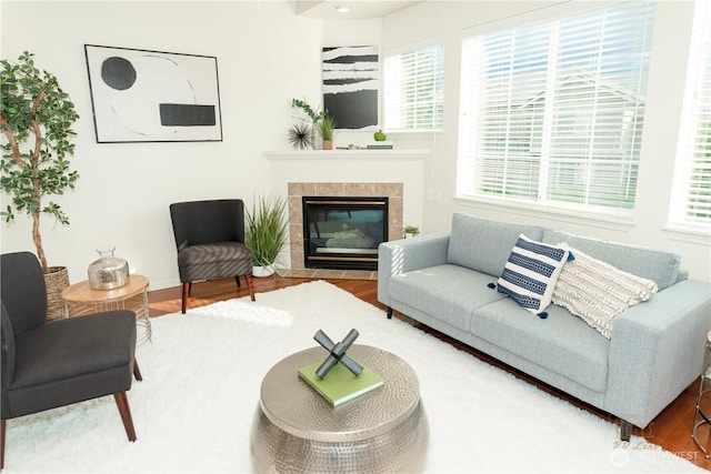 18630 NE 57th Way, Redmond, WA 98052 - living room featuring wood finished floors and a tile fireplace