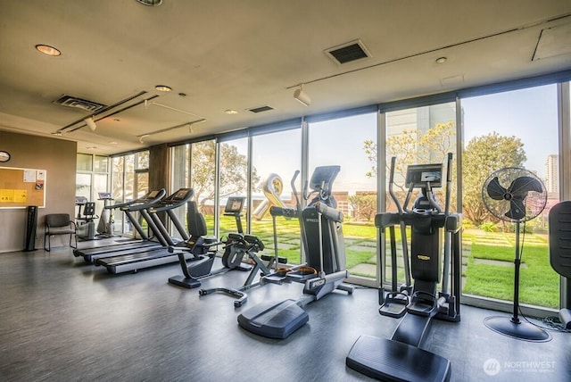 2125 1st Ave Unit 3003, Seattle, WA 98121 - workout area featuring a wall of windows and healthy amount of natural light