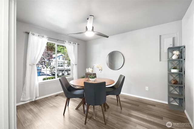 13421 Elk Ridge Rd SE, Monroe, WA 98272 - dining space featuring wood finished floors and ceiling fan