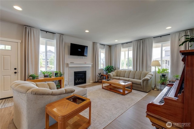 103N Trail Rd, Sedro Woolley, WA 98284 - living area with a fireplace, recessed lighting, and light wood-style flooring