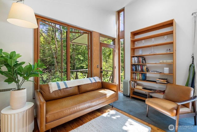 11230 Asta Ln SW, Vashon, WA 98070 - living area featuring radiator, plenty of natural light, and wood finished floors