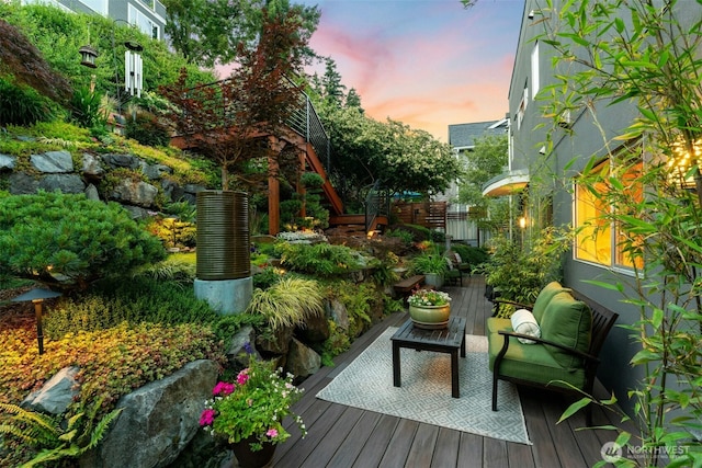 8812 NE 117th Pl, Kirkland, WA 98034 - deck at dusk with an outdoor living space