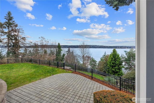 8071 W Mercer Way, Mercer Island, WA 98040 - fenced backyard featuring a water view and a patio