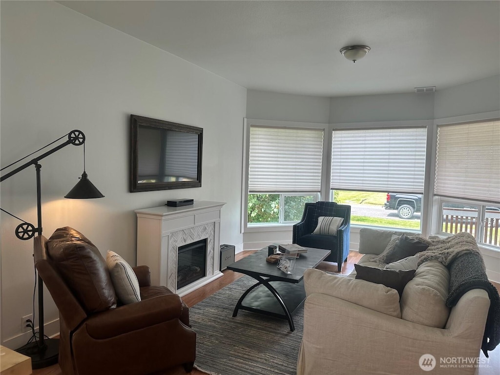 807 24th St, Anacortes, WA 98221 - living room with wood finished floors and a glass covered fireplace