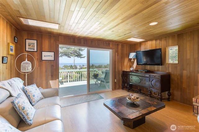 215 Amber Ln, Sequim, WA 98382 - living area with wood ceiling, wood walls, and wood finished floors