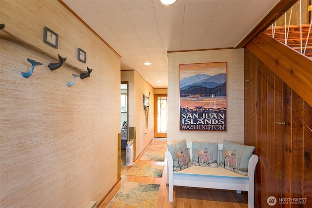 215 Amber Ln, Sequim, WA 98382 - hall featuring wood finished floors, ornamental molding, and recessed lighting