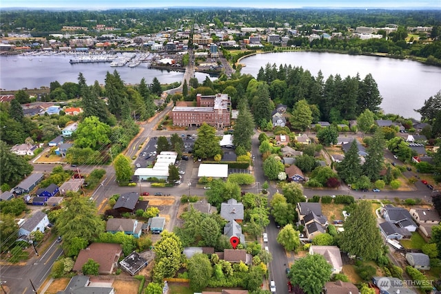 1114 5th Ave SW, Olympia, WA 98502 - aerial view of property and surrounding area featuring a large body of water and nearby suburban area