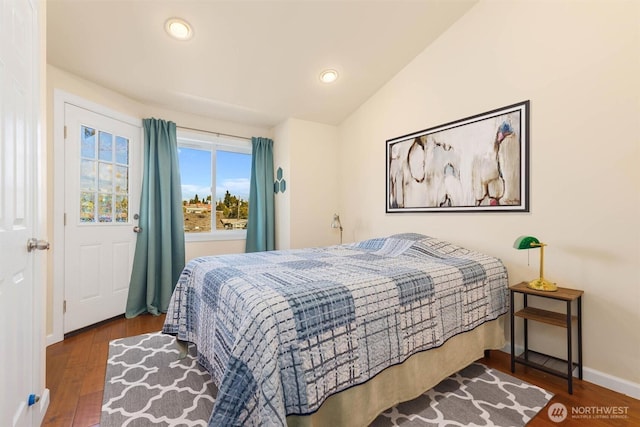 5798 Roosevelt Way NE, Seattle, WA 98105 - bedroom featuring wood finished floors, lofted ceiling, and recessed lighting