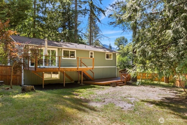 17019 426th Ave SE, North Bend, WA 98045 - rear view of property featuring a fenced backyard, a deck, and stairs
