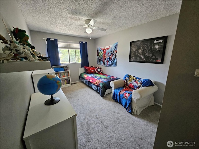 10924 SE 183rd Ct, Renton, WA 98055 - bedroom featuring carpet floors, a textured ceiling, and a ceiling fan