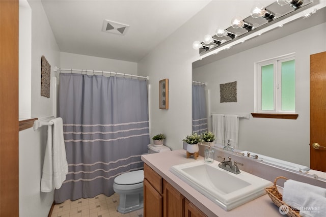 7207 Lakeside St SW, Olympia, WA 98512 - full bathroom with vanity, a shower with curtain, and tile patterned floors