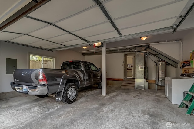 2217 W Birch, Bellingham, WA 98229 - garage with secured water heater, a garage door opener, electric panel, and washing machine and dryer