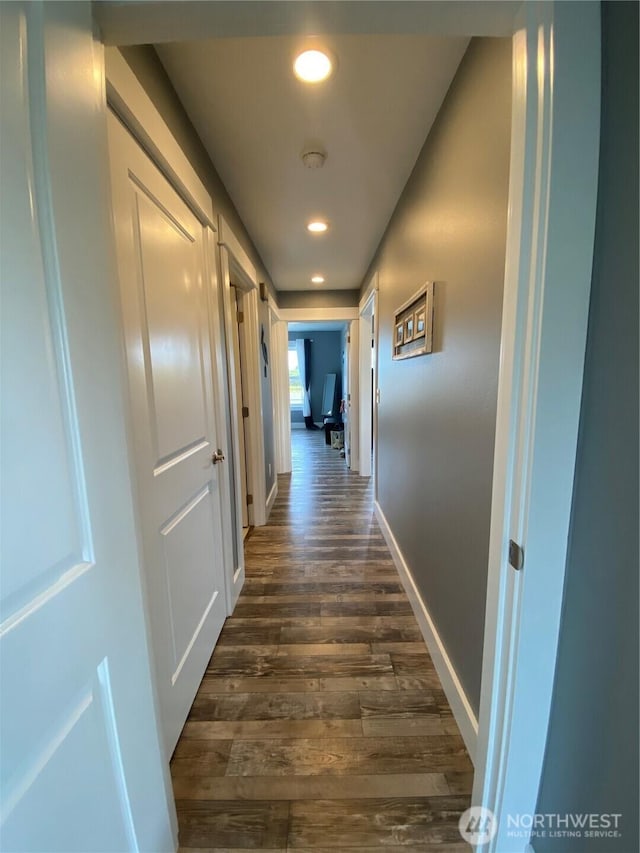 1111 Riverside Ct, Ocean Shores, WA 98569 - hallway with dark wood-style flooring and recessed lighting