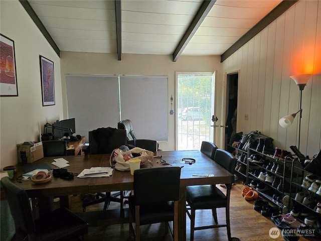 1208 NE 110th St, Seattle, WA 98125 - dining space with beam ceiling and wood finished floors
