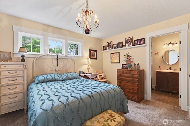721 Abernathy Creek Rd, Longview, WA 98632 - bedroom featuring carpet, a chandelier, and ensuite bathroom