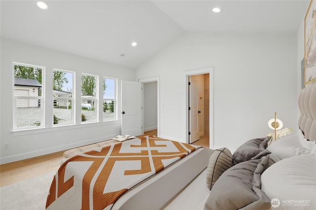 150 Cliff Robinson Ln, Sequim, WA 98382 - bedroom with recessed lighting, vaulted ceiling, and light wood finished floors
