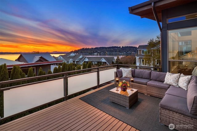 3003 Mountain View Ave N, Renton, WA 98056 - deck at dusk with an outdoor living space