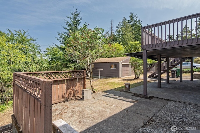 5312 S Hazel St, Seattle, WA 98178 - view of yard with a patio, stairway, an outdoor structure, and a deck