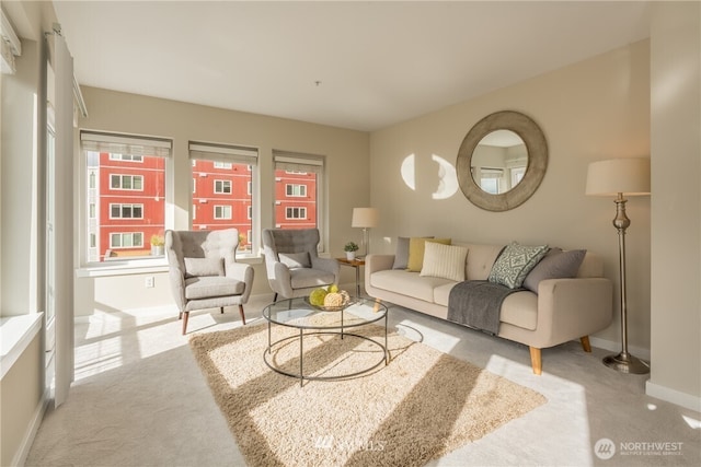 2440 Western Ave Unit 503, Seattle, WA 98121 - carpeted living room featuring baseboards