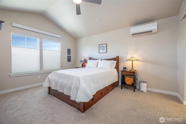 707 Northview St, Bellingham, WA 98226 - bedroom featuring a wall unit AC, vaulted ceiling, carpet, and a ceiling fan