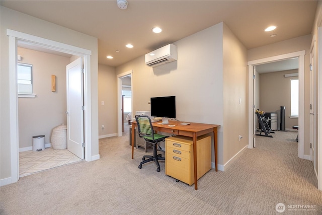 707 Northview St, Bellingham, WA 98226 - office area with an AC wall unit, light colored carpet, and recessed lighting